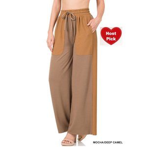 Two Tone Wide Leg Lounge Pants Side pockets, elastic waist draw cord